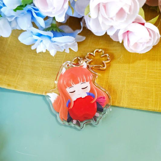 Wise Wolf and Apple Acrylic Keychain