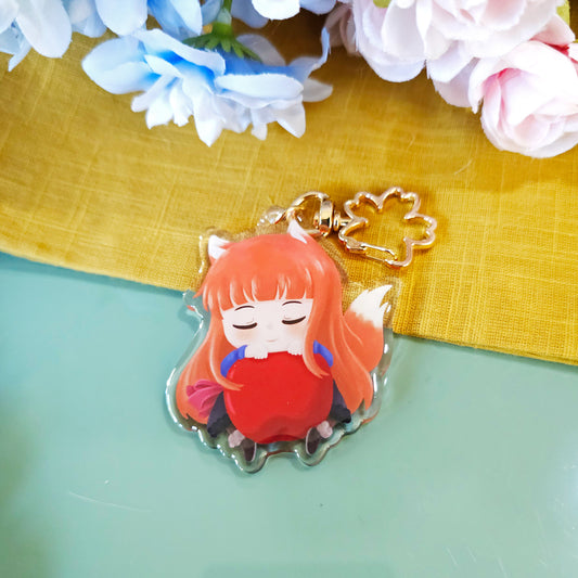 Wise Wolf and Apple Acrylic Keychain