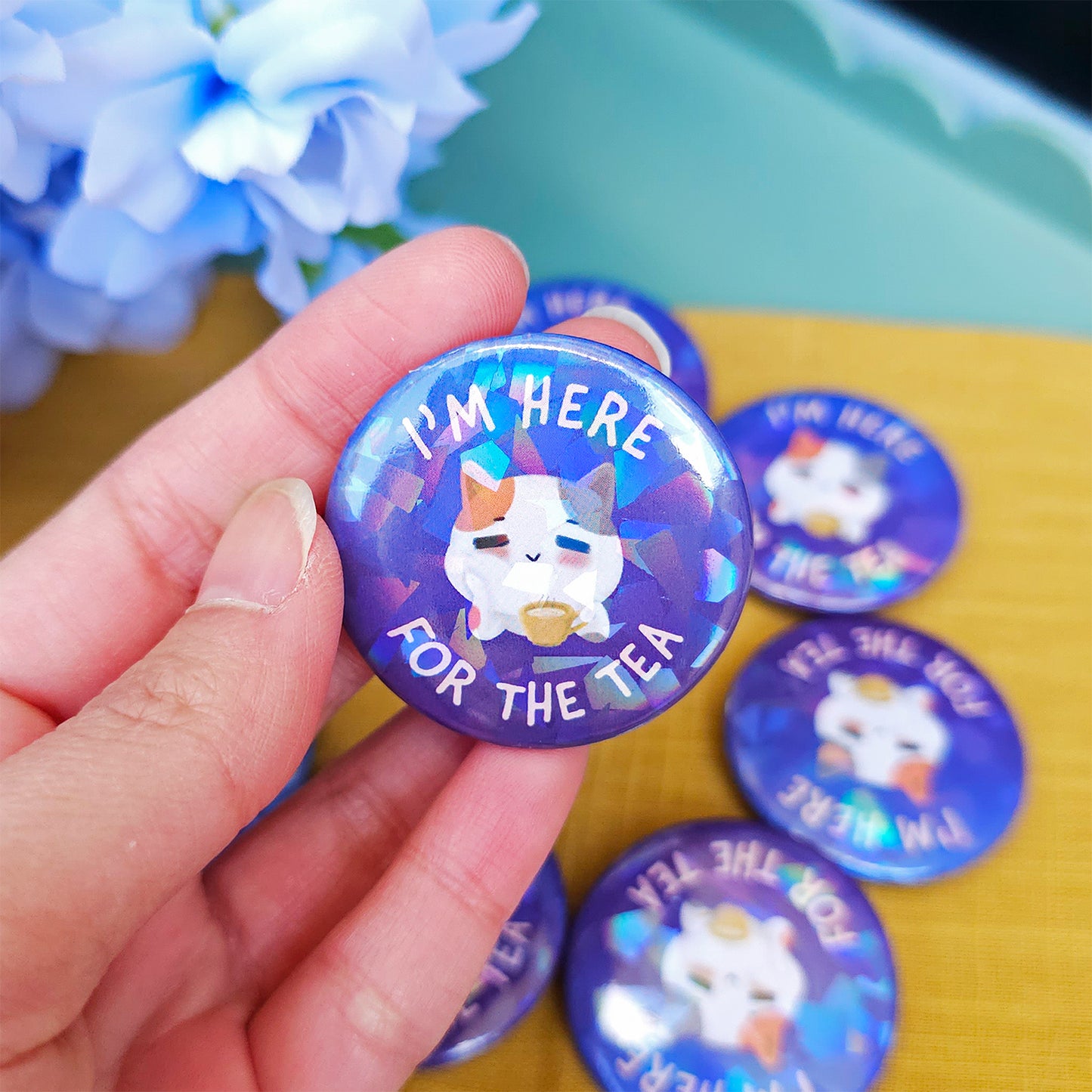 Here for Tea Button Pin