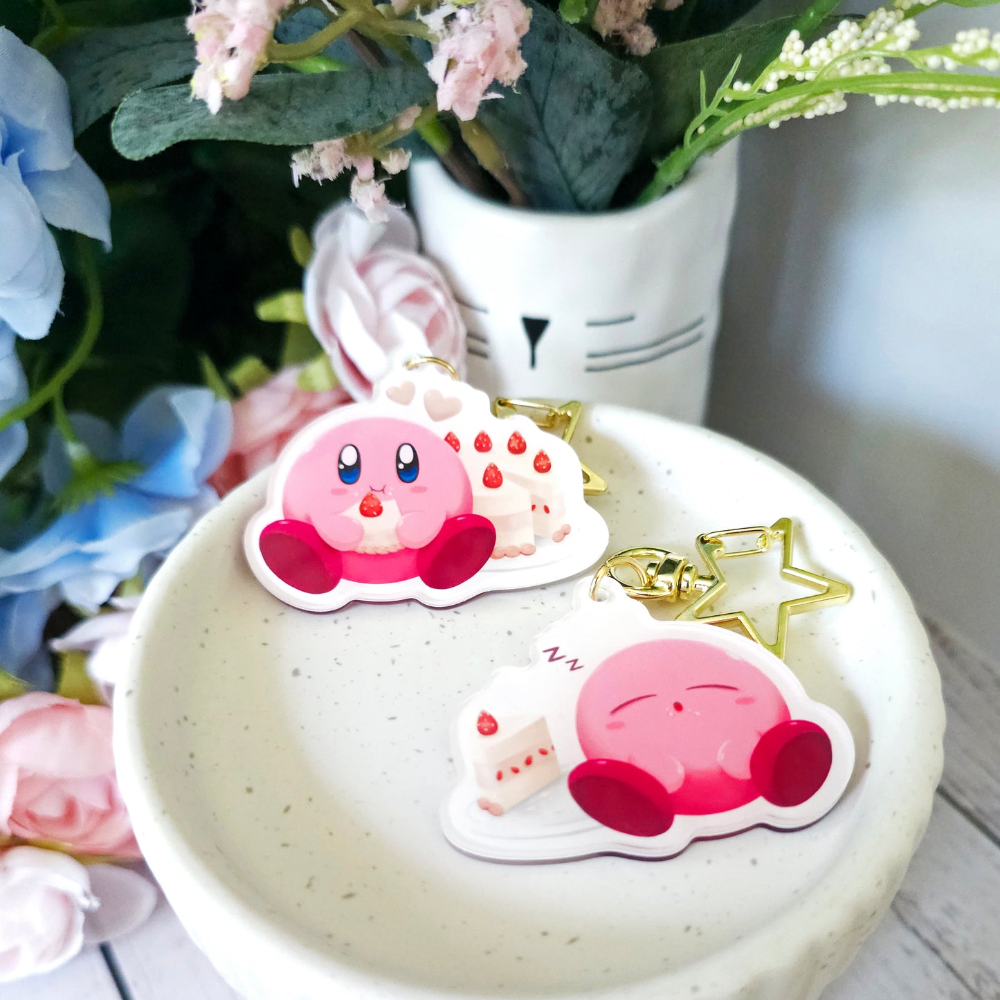 Kirboi Eats Cake Acrylic Keychain